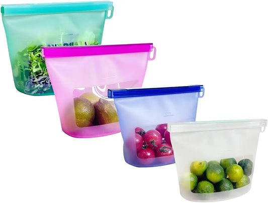FreshLock Reusable Silicone Food Storage Bags (4-Piece Set)
